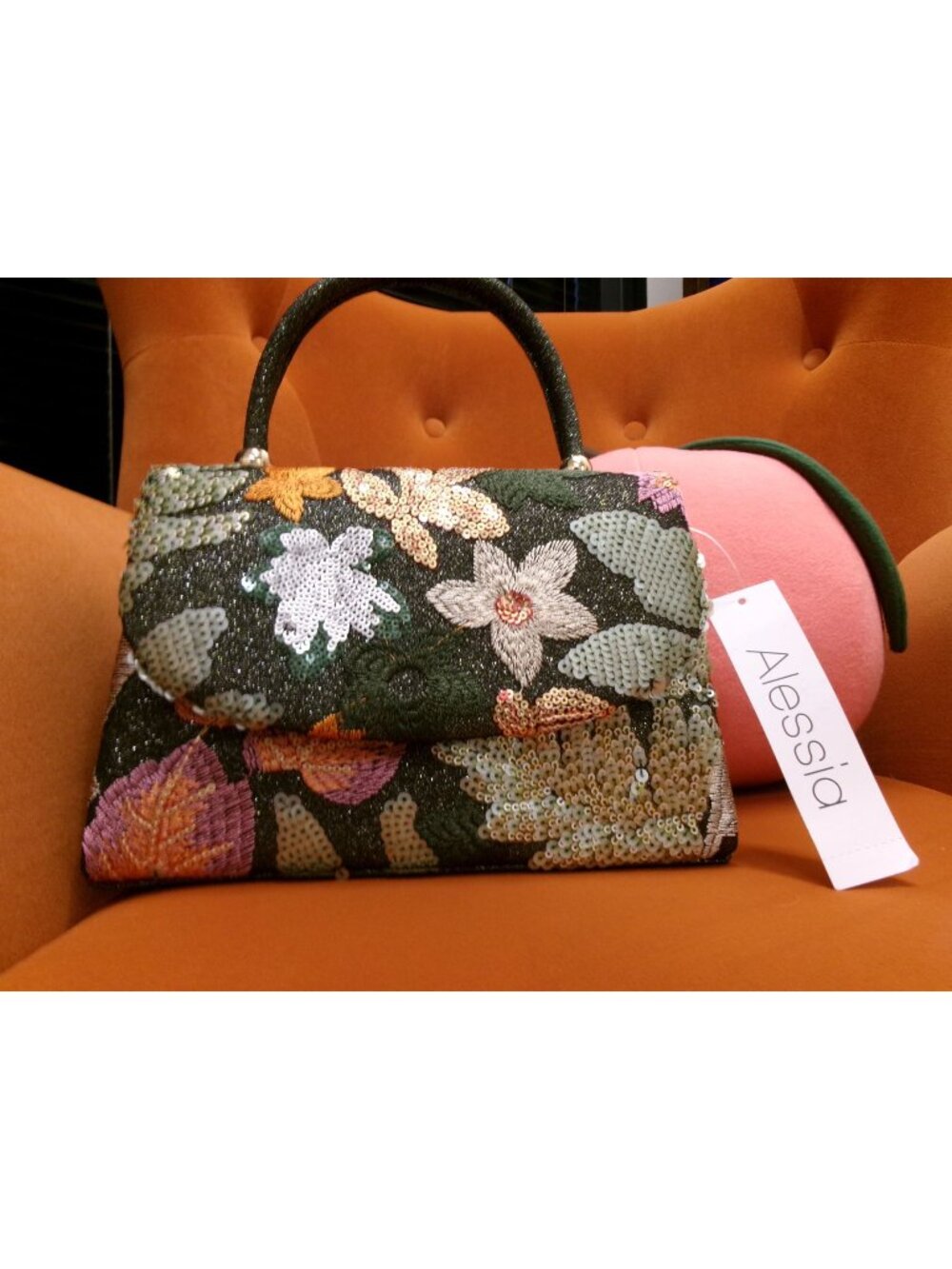 Alessia Floral Sequin Clutch Bag With Chain Strap